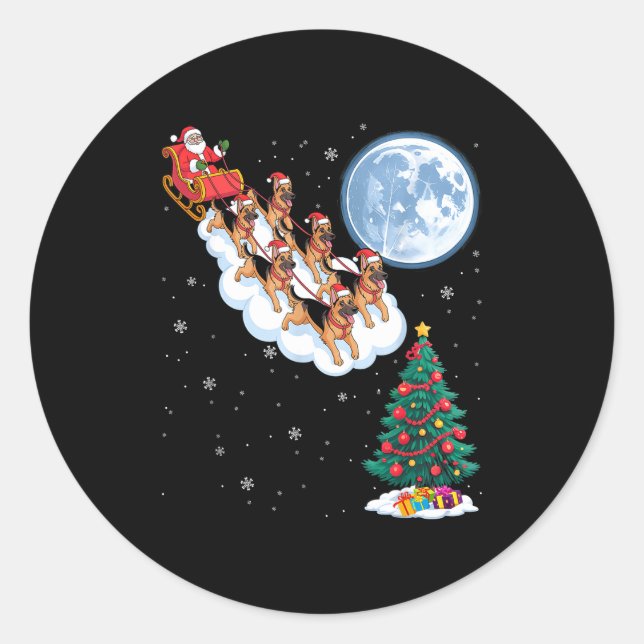 Funny Santa Riding German Shepherd Dog Tree Christ Runder Aufkleber (Vorderseite)