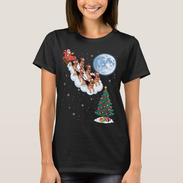 Funny Santa Riding German Shepherd Dog Tree Christ T-Shirt (Vorderseite)