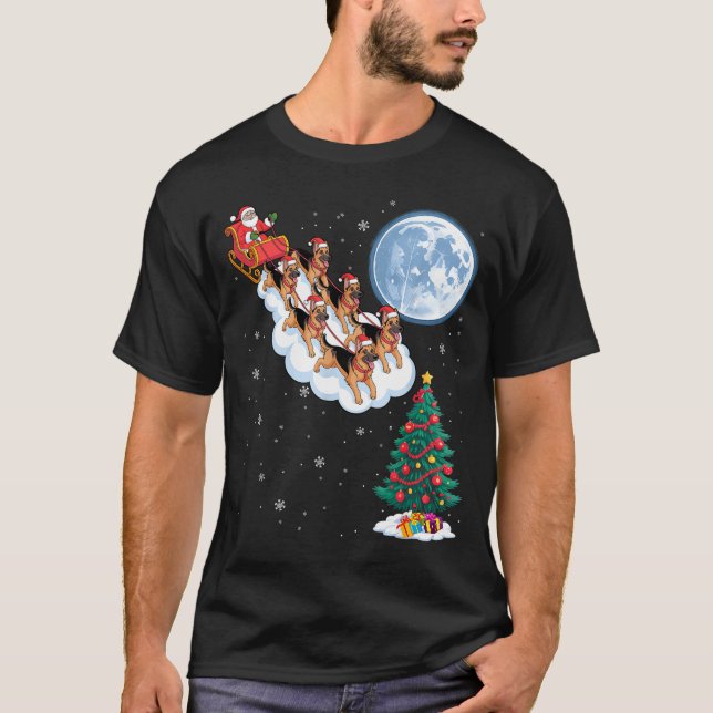 Funny Santa Riding German Shepherd Dog Tree Christ T-Shirt (Vorderseite)