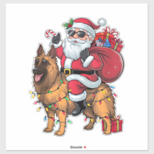 Funny Santa Riding German Shepherd Dog Weihnachten Aufkleber