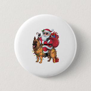 Funny Santa Riding German Shepherd Dog Weihnachten Button