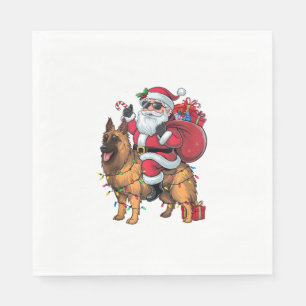 Funny Santa Riding German Shepherd Dog Weihnachten Serviette