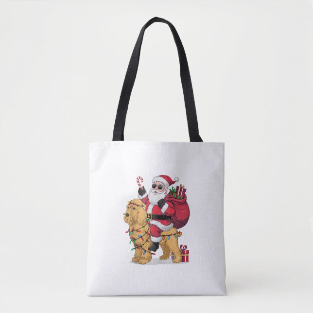 Funny Santa Riding Goldendoodle Dog Weihnachten Tasche (Vorderseite)