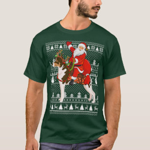 Funny Santa Riding Rat Terrier Dog Ugly Weihnachte T-Shirt