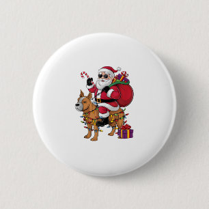 Funny Santa Riding Staffordshire Bull Terrier Dog Button