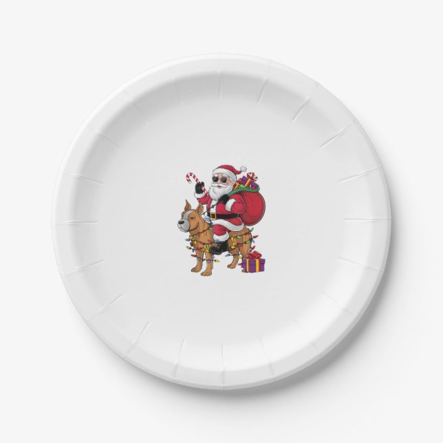 Funny Santa Riding Staffordshire Bull Terrier Dog Pappteller (Vorderseite)