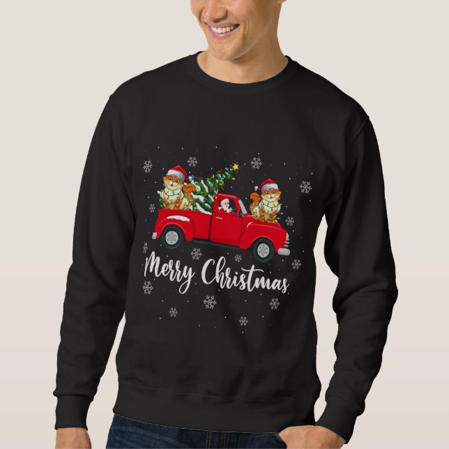 Funny Santa Riding Weihnachtsbaum Truck Katzenjamm Sweatshirt (Vorderseite)