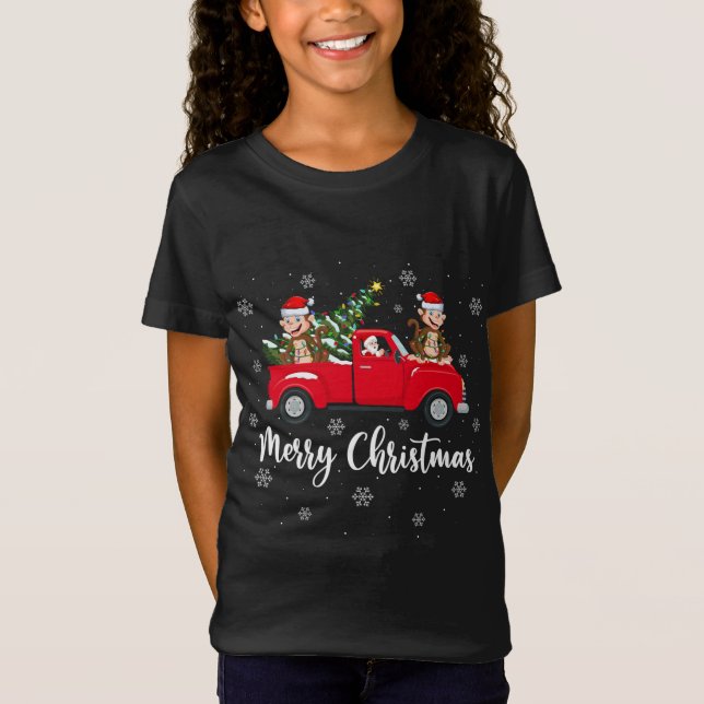 Funny Santa Riding Weihnachtsbaum Truck Monkey Chr T-Shirt (Vorderseite)