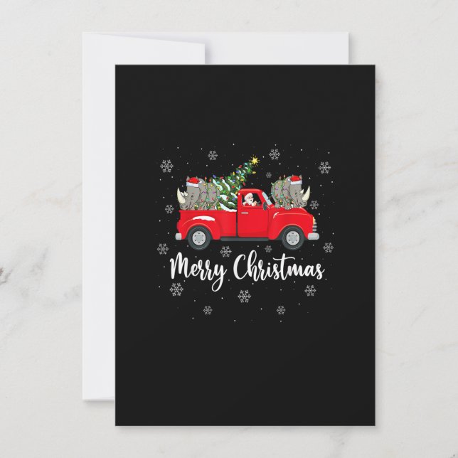 Funny Santa Riding Weihnachtsbaum Truck Rhino Chri Einladung (Vorderseite)