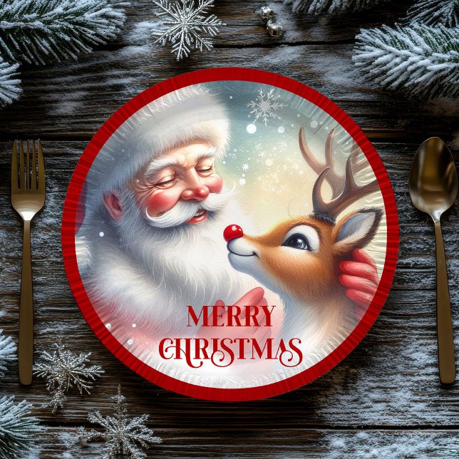 Funny Santa Rudolph Cartoon Kids Party Plates Pappteller (Funny Santa Rudolph Cartoon Kids Party Plates)