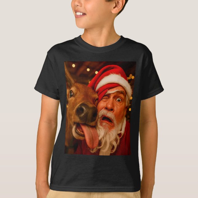 Funny Santa Selfie Reindeer Men Women Kids Christm T-Shirt (Vorderseite)