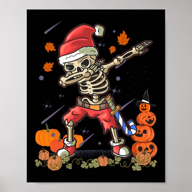 Funny Santa Skeleton Dabbing Halloween Kostümspass Poster (Vorne)
