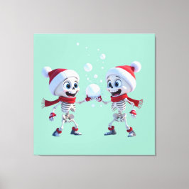 Funny Santa Skeletons Having a Snowball Fight  Leinwanddruck