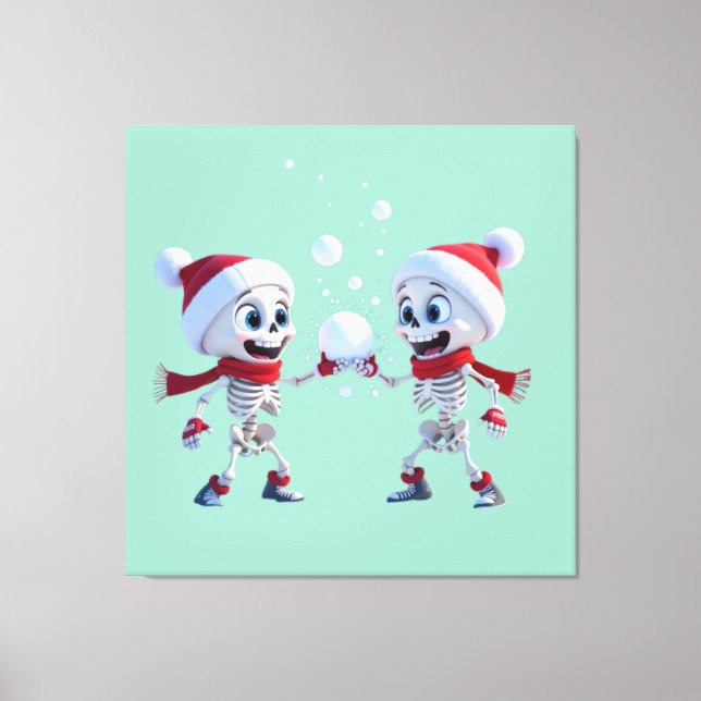 Funny Santa Skeletons Having a Snowball Fight  Leinwanddruck (Vorderseite)