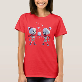 Funny Santa Skeletons Having a Snowball Fight  T-Shirt