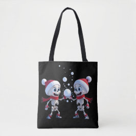 Funny Santa Skeletons Having a Snowball Fight  Tasche