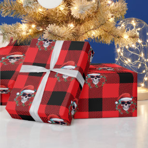 Funny Santa Skull Buffalo Karo Wrapping Paper Geschenkpapier