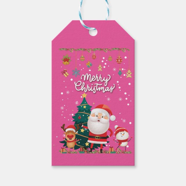 Funny Santa, Snowman, Reindeer Frohe Weihnachten Geschenkanhänger (Vorderseite)