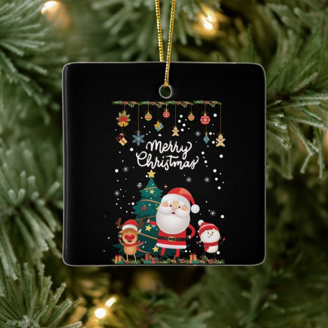 Funny Santa, Snowman, Reindeer Frohe Weihnachten Keramikornament (Baum)