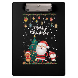 Funny Santa, Snowman, Reindeer Frohe Weihnachten Klemmbrett