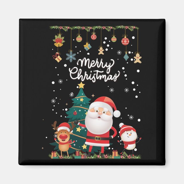 Funny Santa, Snowman, Reindeer Frohe Weihnachten Magnet (Vorne)