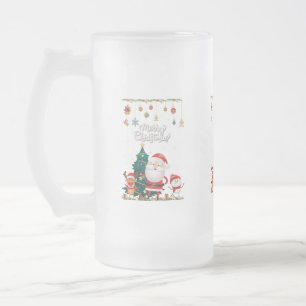 Funny Santa, Snowman, Reindeer Frohe Weihnachten Mattglas Bierglas