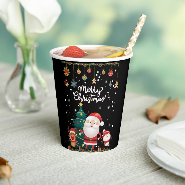 Funny Santa, Snowman, Reindeer Frohe Weihnachten Pappbecher (In Situ)