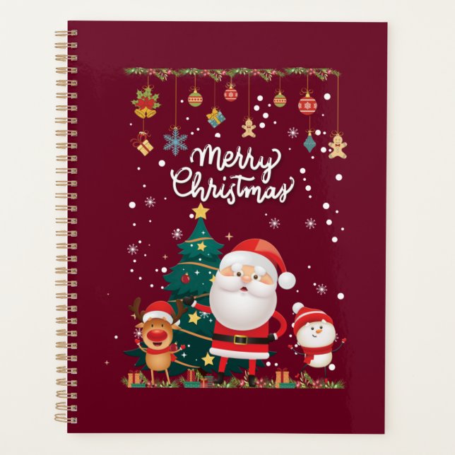 Funny Santa, Snowman, Reindeer Frohe Weihnachten Planer (Vorderseite)
