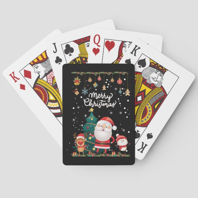 Funny Santa, Snowman, Reindeer Frohe Weihnachten Spielkarten (Rückseite)