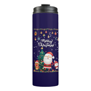Funny Santa, Snowman, Reindeer Frohe Weihnachten Thermosbecher