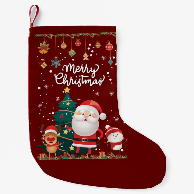 Funny Santa, Snowman, Reindeer Merry Christmas Kleiner Weihnachtsstrumpf (Vorderseite)