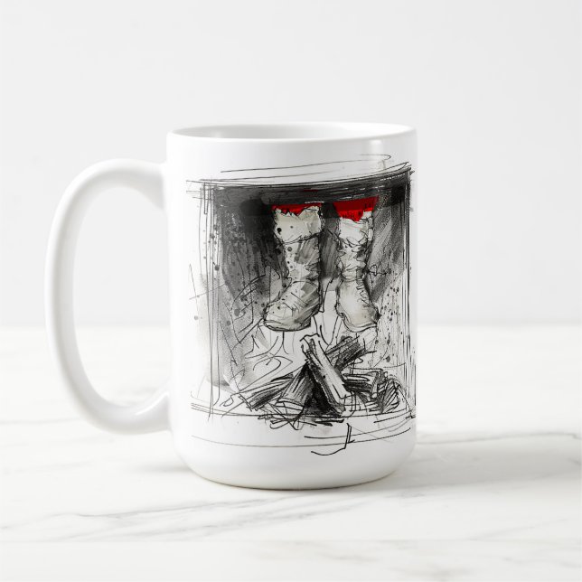 Funny Santa Stuck in Chimney - Xmas Spaß Kaffeetasse (Links)