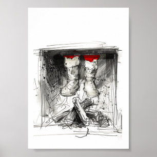 Funny Santa Stuck in Chimney - Xmas Spaß Poster