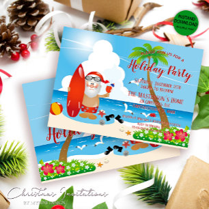Funny Santa Tropical Beach Weihnachts-Party Einladung