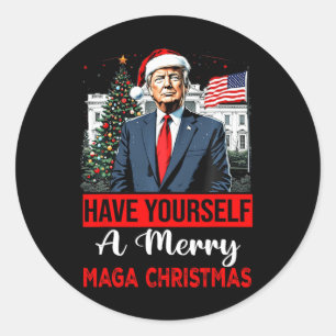 Funny Santa Trump haben Sie ein frohes Weihnachtsf Runder Aufkleber