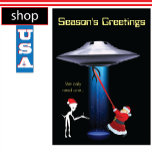 Funny Santa UFO Christmas Feiertagskarte<br><div class="desc">Great invitation with aliens,  santa and an alien abduction of reindeer.</div>