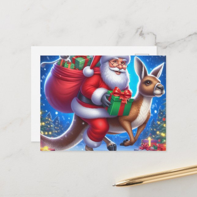 Funny Santa und Kangaroo Postkarte (Vorderseite/Rückseite Beispiel)