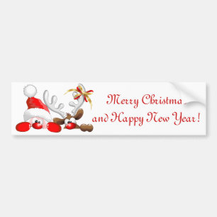 Funny Santa und Reindeer Cartoon Autoaufkleber
