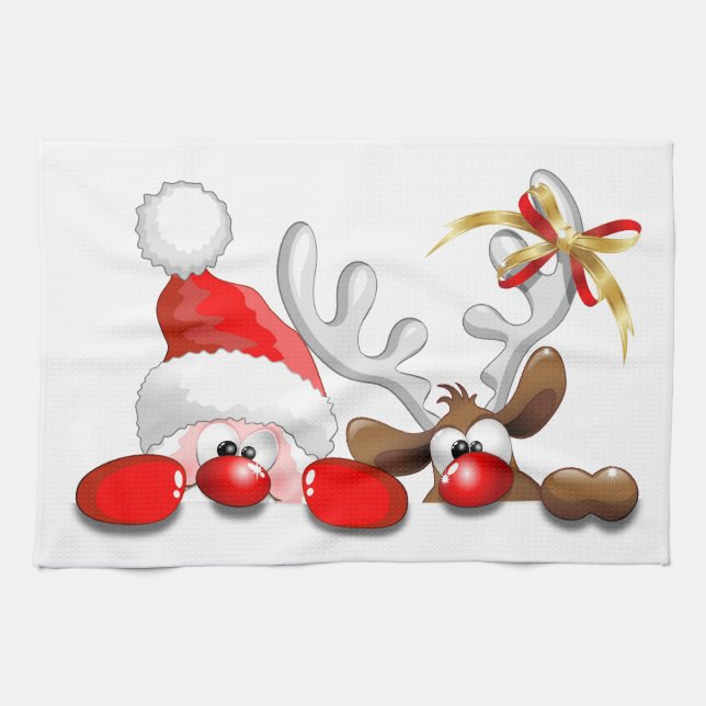 Funny Santa und Rentier Cartoon Küchentücher (Horizontal)