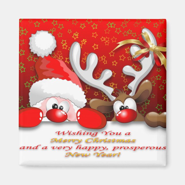 Funny Santa und Rentier Cartoon Magnet (Vorne)
