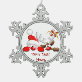 Funny Santa und Rentier Cartoon Ornament