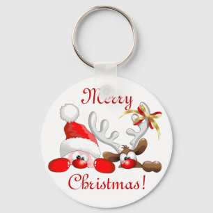 Funny Santa und Rentier Cartoon Ornament Magnet B Schlüsselanhänger