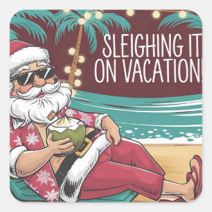 Funny Santa Vacacation Weihnachtsdesign Quadratischer Aufkleber