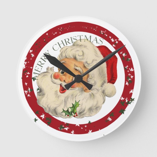 Funny Santa ~ Wall Clock Runde Wanduhr (Vorderseite)