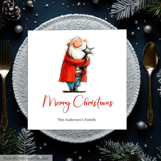 Funny Santa Watercolor Holiday Cocktail Napkins Serviette (Funny Santa Watercolor Holiday Cocktail Napkins)