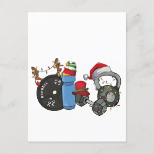 Funny Santa Weightlift Dumbells Gym Weihnachten Einladungspostkarte