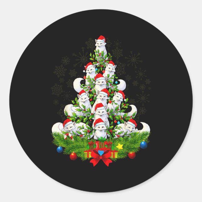 Funny Santa Xmas Arctic Fox Christmas Tree  Runder Aufkleber (Vorderseite)