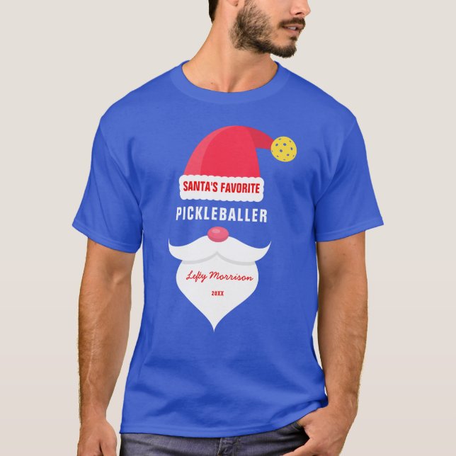Funny Santa's Lieblings-Pickleballer, Benutzerdefi T-Shirt (Vorderseite)