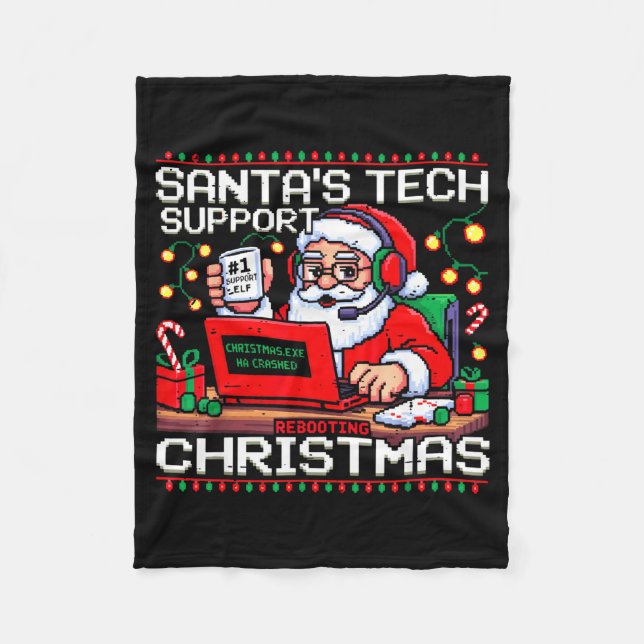 Funny Santa's Tech Suprt Rebooting Christmas Ugly  Fleecedecke (Vorderseite)