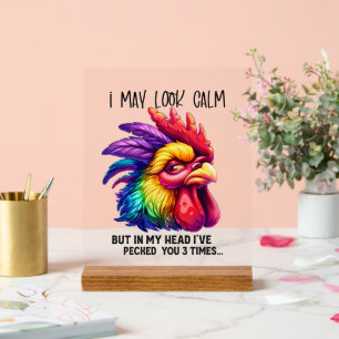 Funny Sarcaso Hahn Peck Wortart Acrylschild